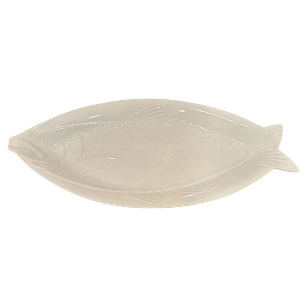 Large Fish Platter, Pesce Crema Oval Pottery, Nautical Neutrals Made in Japan
